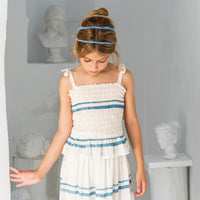 Belle Chiara Blue Double Stripe Athena Ruffle Top