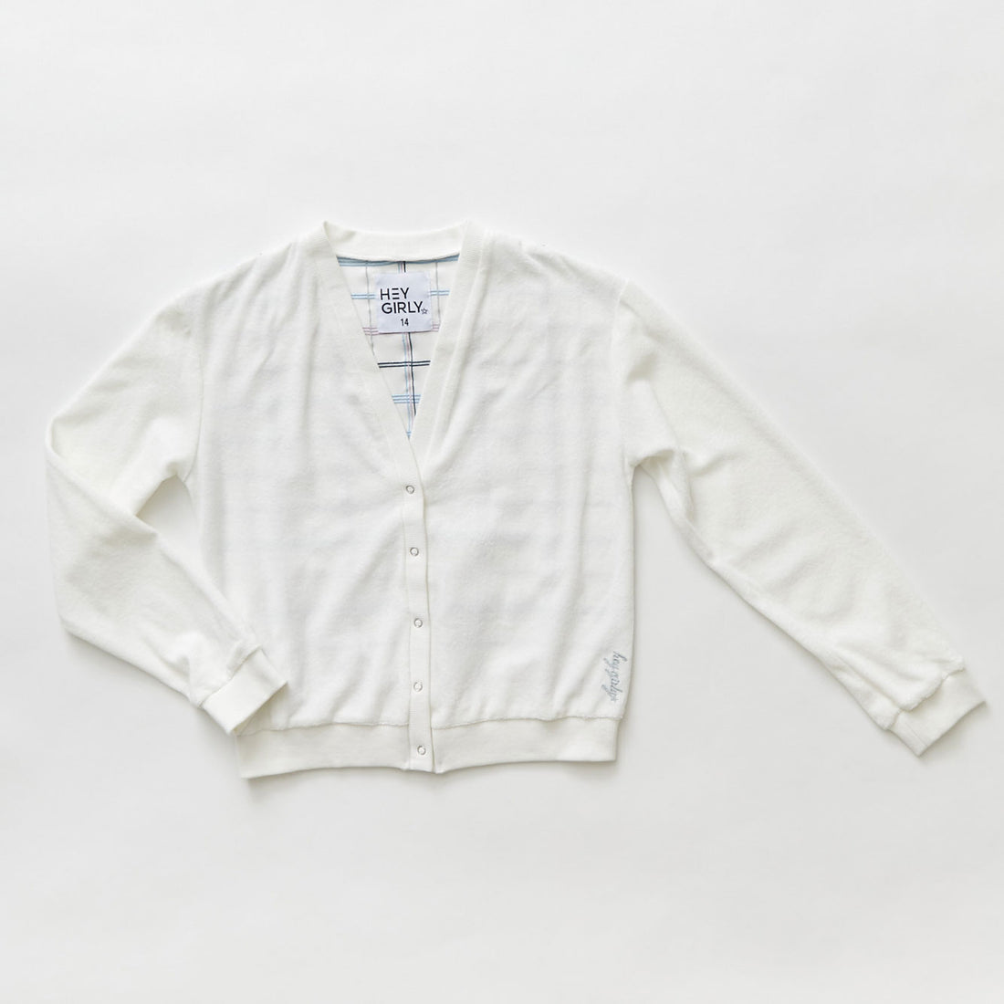 Hey kid Embroidered Plaid Terry Cardigan