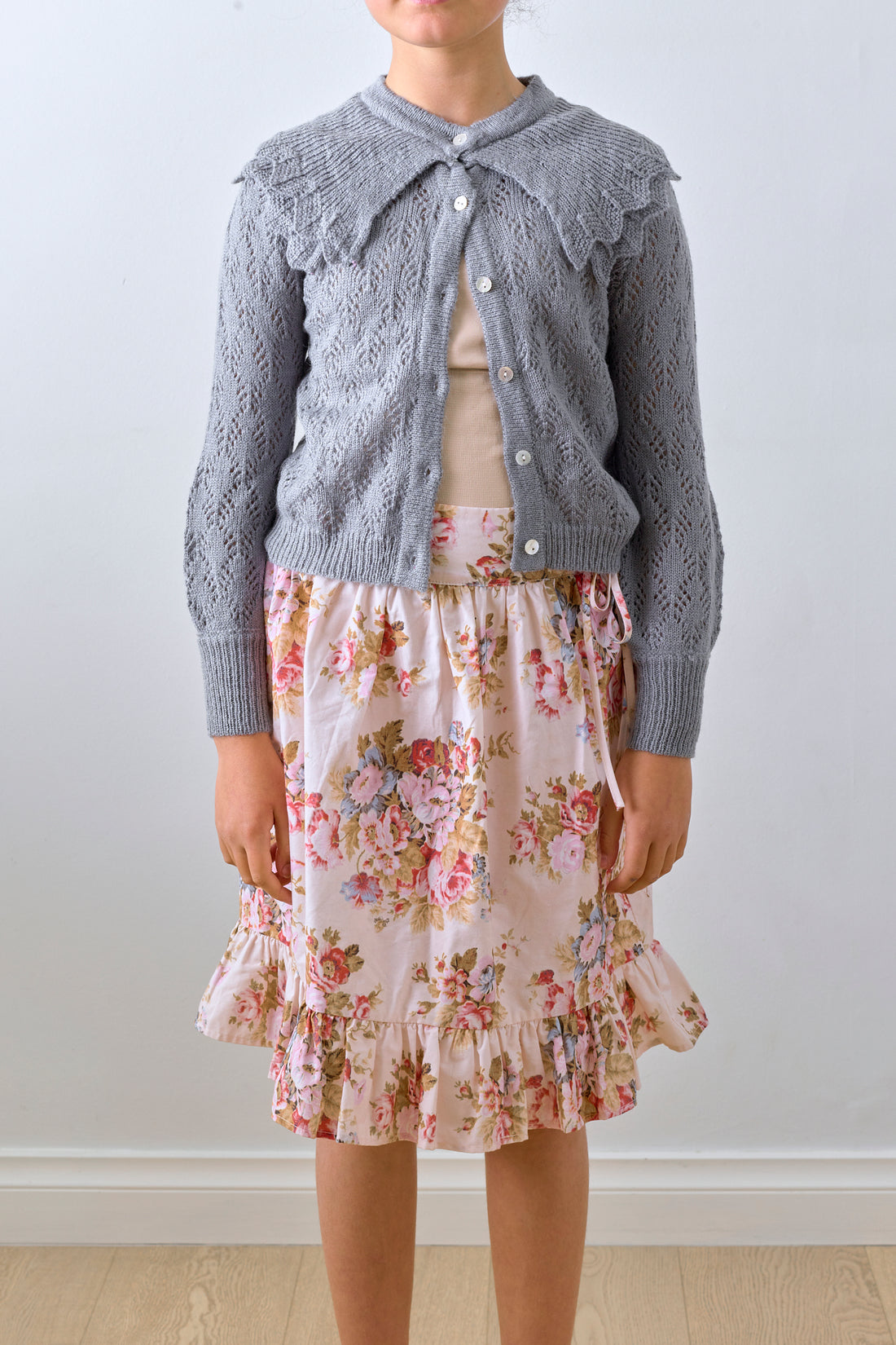 Petite Amalie Blue Grey  Crochet Cardigan