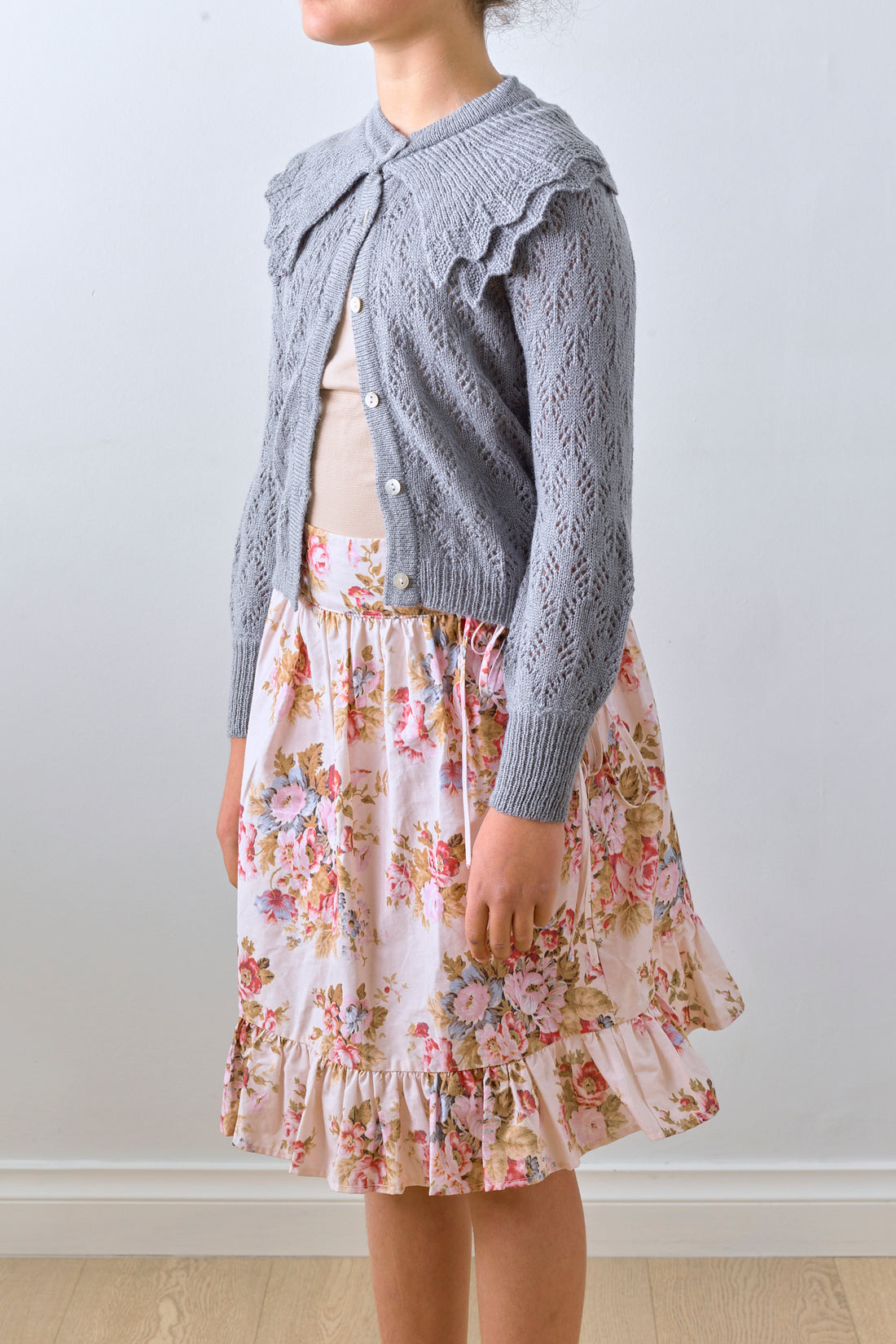 Petite Amalie Blue Grey  Crochet Cardigan