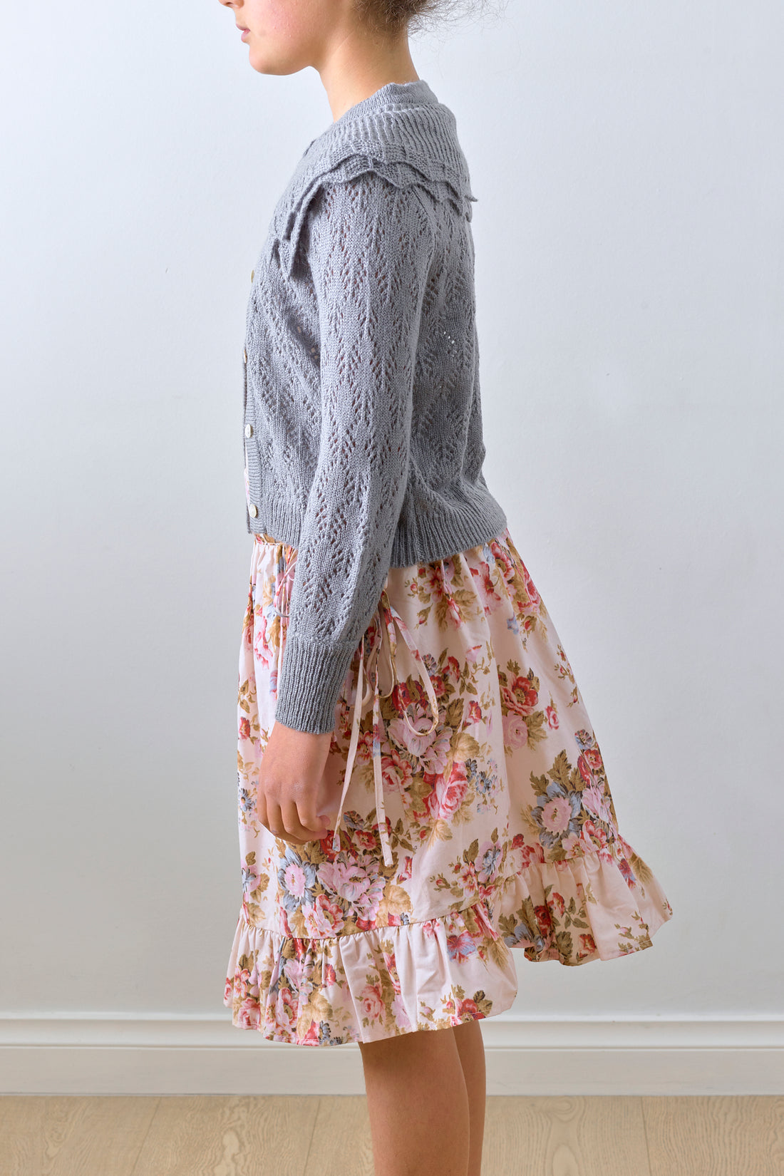 Petite Amalie Blue Grey  Crochet Cardigan