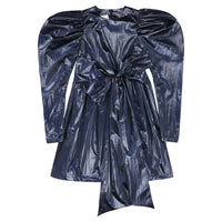 Caroline Bosmans Dark Blue Shiny Waisted Bow Dress