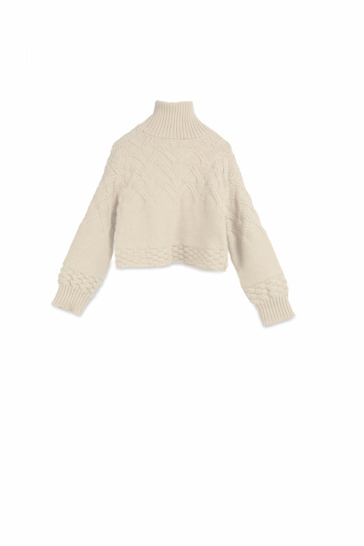 Little Creative Factory Beige Tricot Zig-Zag Turtleneck Sweater