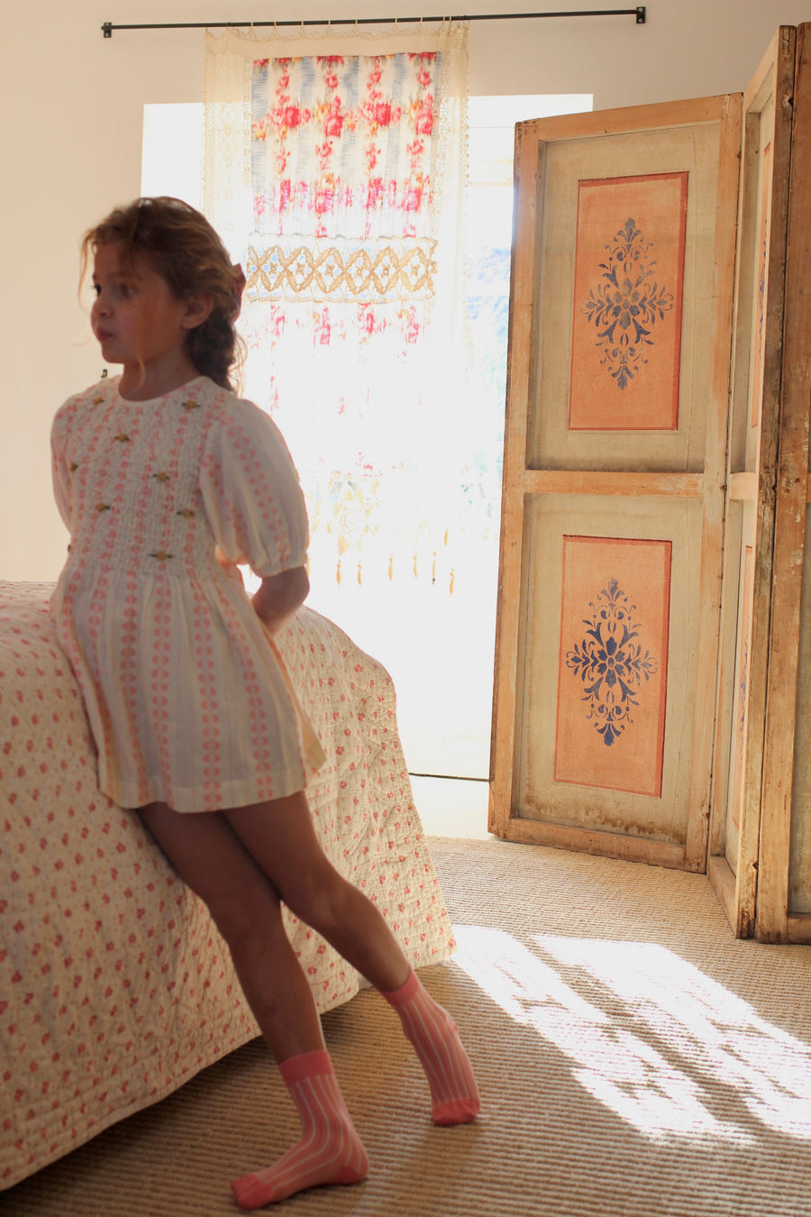 Bonjour Diary Vanilla Strawberry Jacquard Smocks Blouse