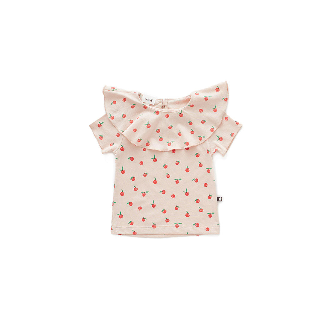 Oeuf Pink Peaches Ruffle Collar Tee