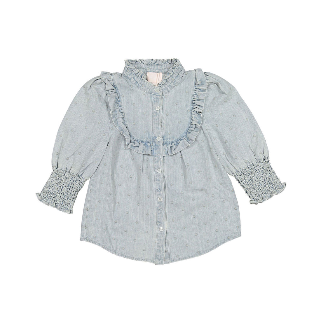 Steph Light Denim Embroidered Dot Elbow Sleeve Shirt