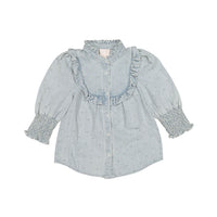 Steph Light Denim Embroidered Dot Elbow Sleeve Shirt