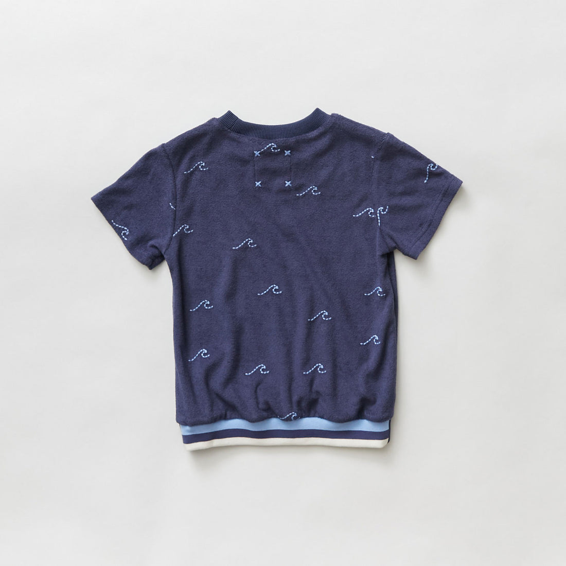 Hey kid Blue Embroidered Waves Terry Top