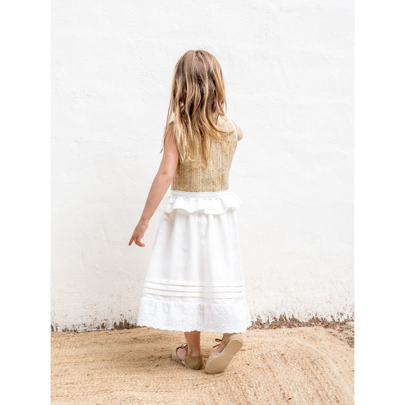 Belle Chiara Cream Cotton Pique Lace Skirt