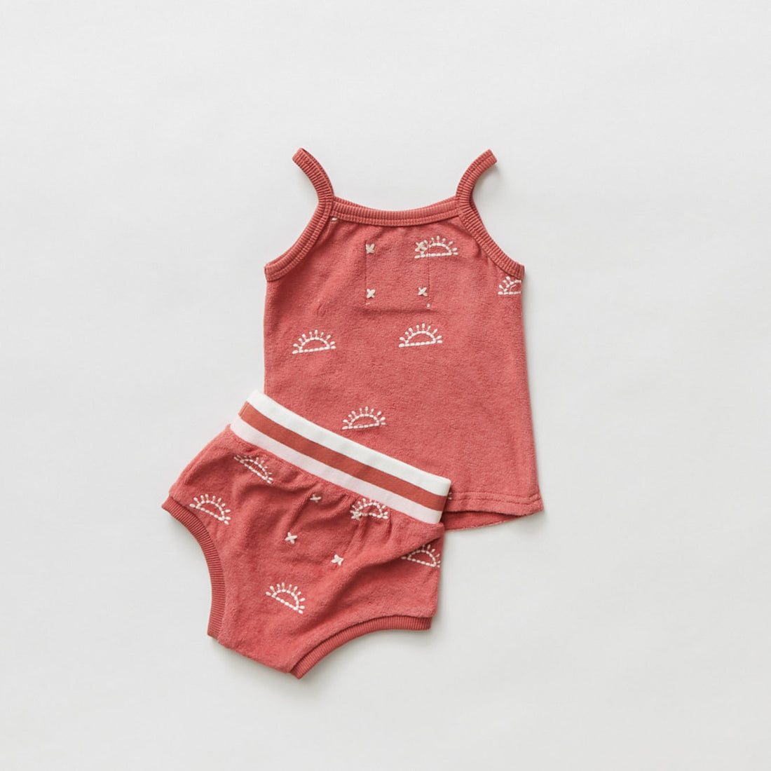 Hey kid Red Embroidered Sun Terry Tank & Shorts Set