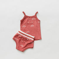 Hey kid Red Embroidered Sun Terry Tank & Shorts Set