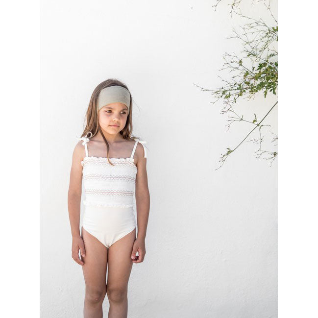 Belle Chiara Cream Colorful Smocked Swimsuit