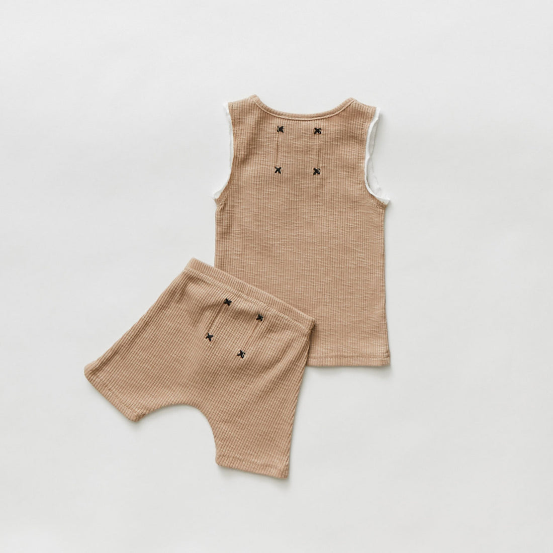 Hey kid Ribbed Pocket Tank And Shorts Set- Tan