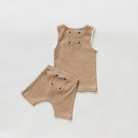 Hey kid Ribbed Pocket Tank And Shorts Set- Tan