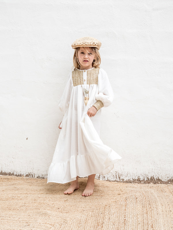Belle Chiara Cream + Raffia Muslin Dress