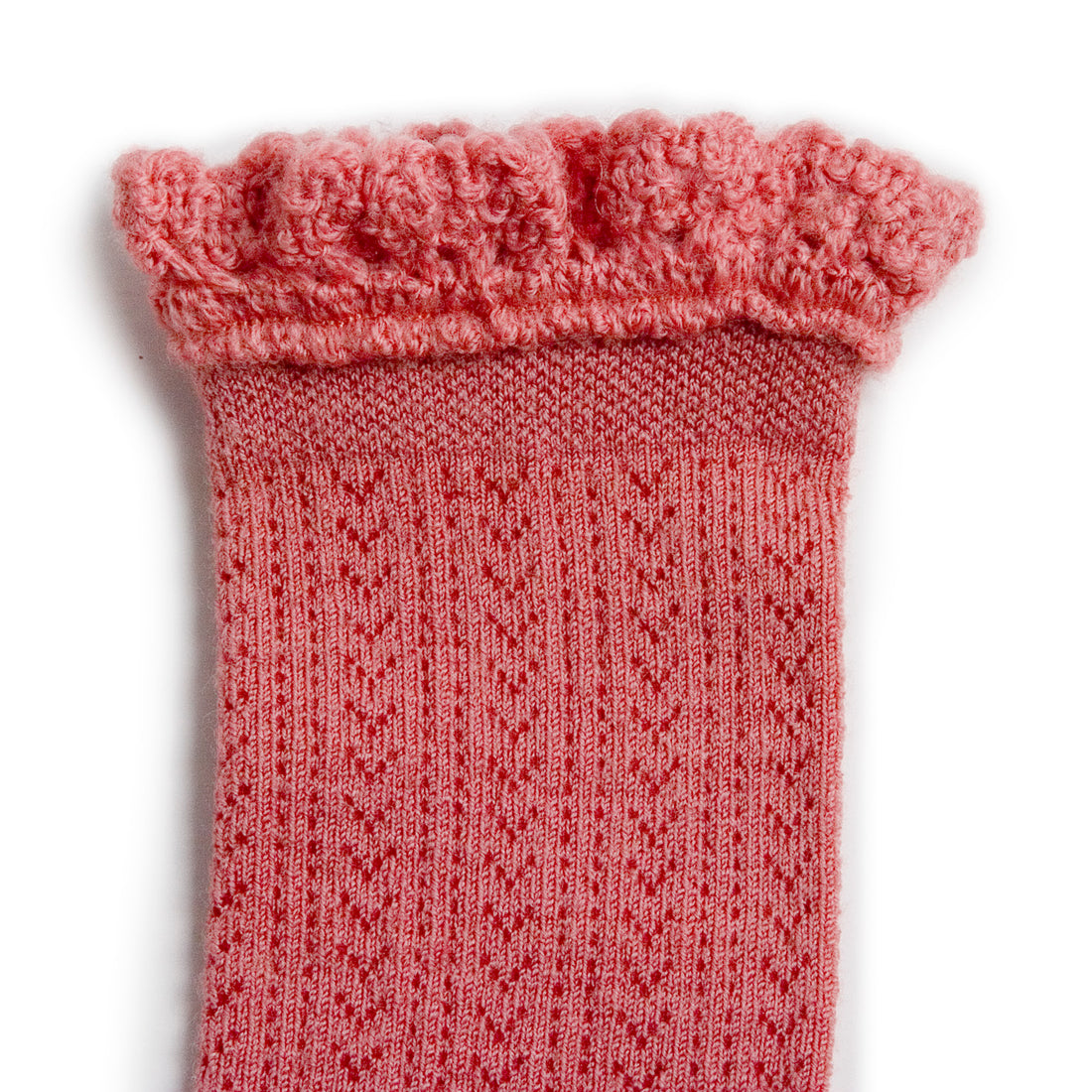 Collegien Adeline - Pointelle Wool Socks with Lace Trim - Lychee Pink