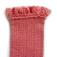 Collegien Adeline - Pointelle Wool Socks with Lace Trim - Lychee Pink