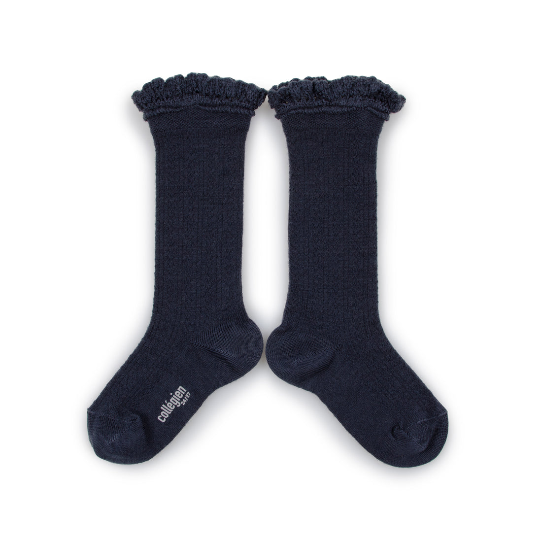 Collegien Adeline - Pointelle Wool Socks with Lace Trim - Starry Night