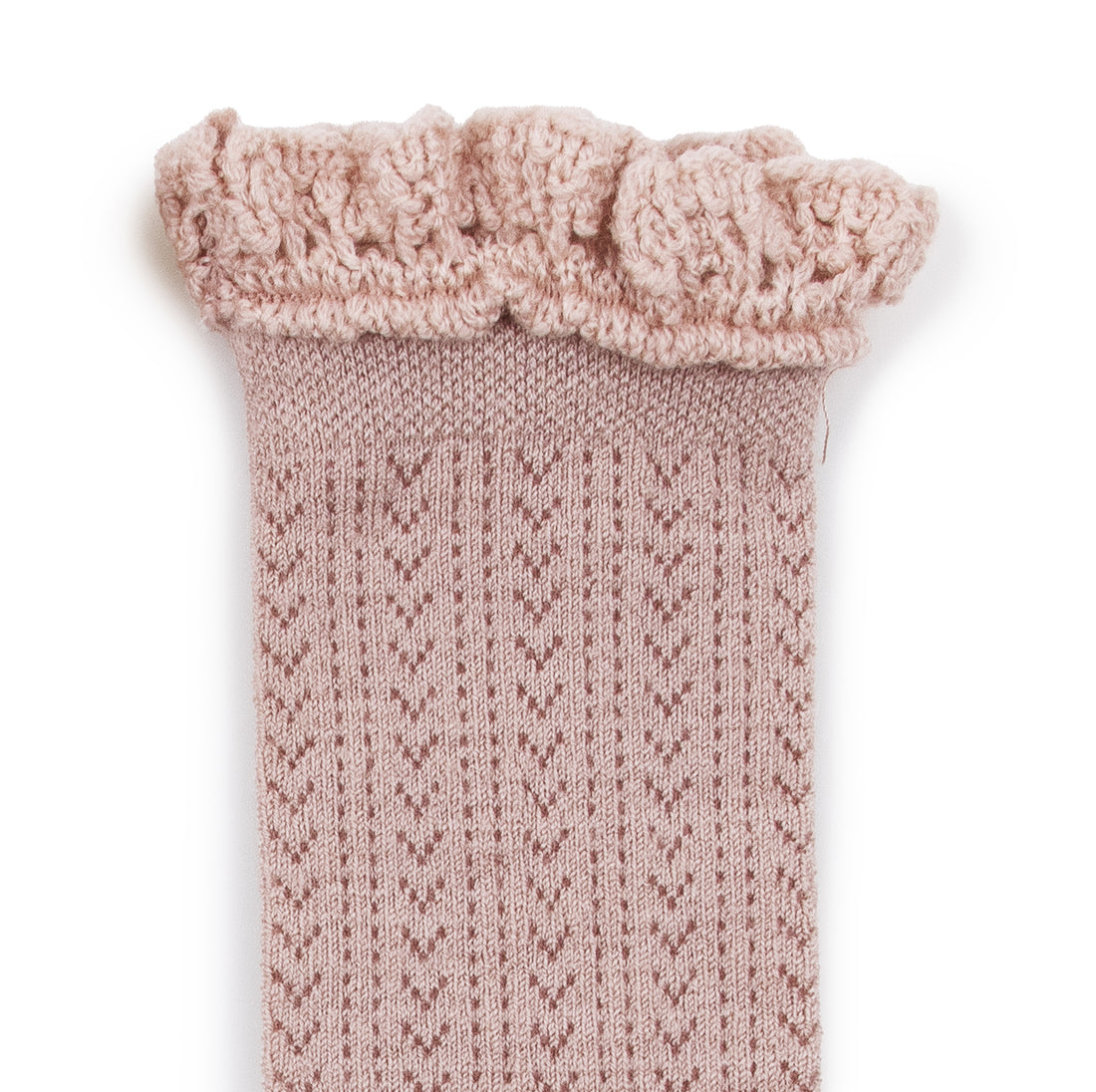 Collegien Adeline - Pointelle Wool Socks with Lace Trim - Old Pink