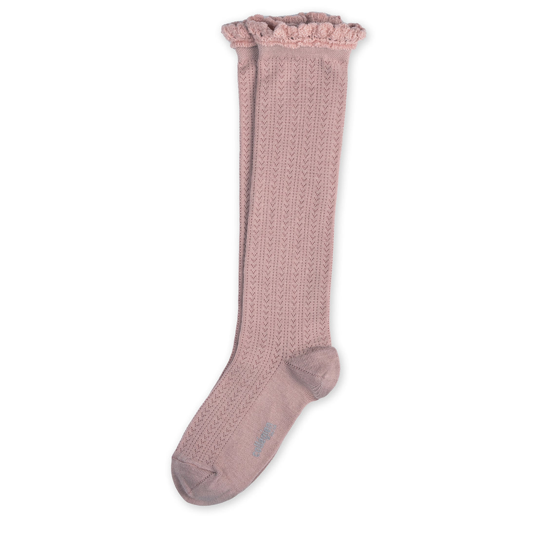 Collegien Adeline - Pointelle Wool Socks with Lace Trim - Old Pink