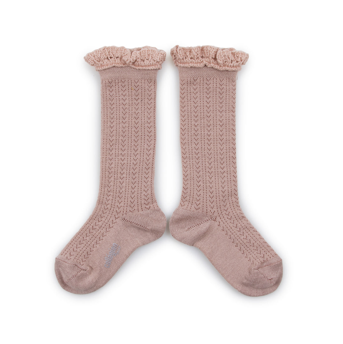Collegien Adeline - Pointelle Wool Socks with Lace Trim - Old Pink