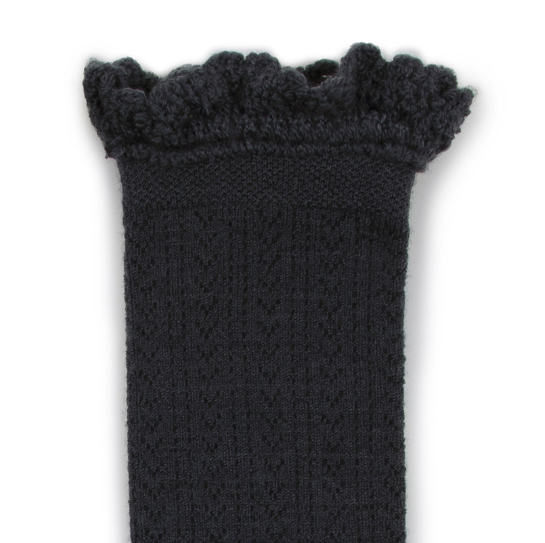Collegien Adeline - Pointelle Wool Socks with Lace Trim - Charcoal Black