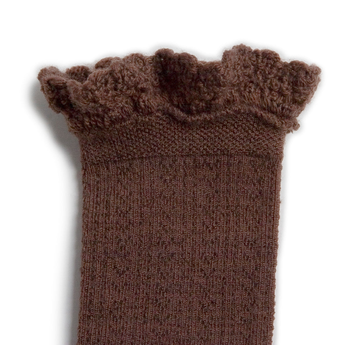 Collegien Adeline - Pointelle Wool Socks with Lace Trim - Milk Chocolate