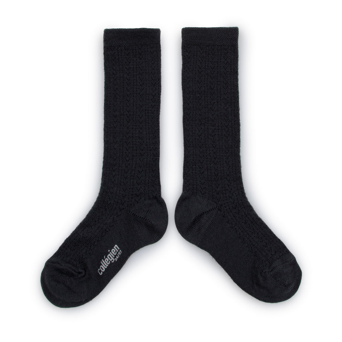 Collegien Adele - Pointelle Wool Socks - Charcoal Black