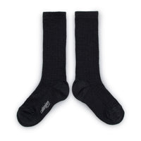 Collegien Adele - Pointelle Wool Socks - Charcoal Black