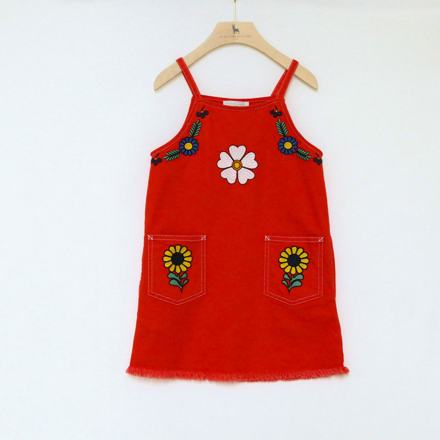 Stella McCartney Red Flower Denim Embroidered Dress