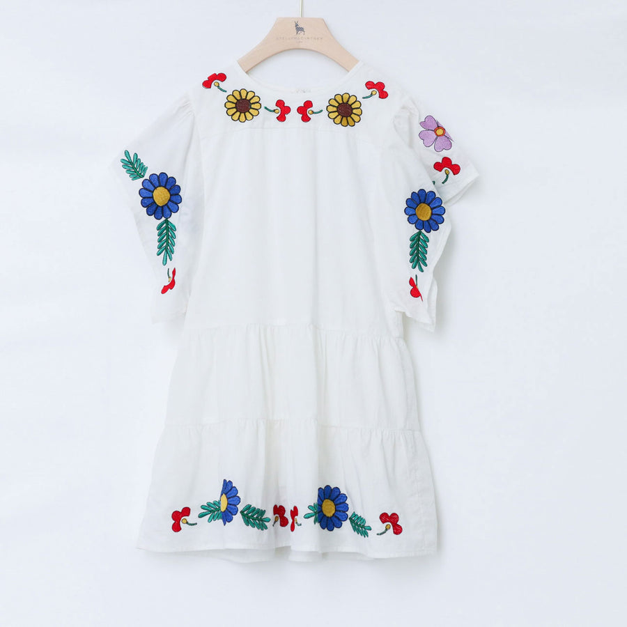 Stella McCartney White Kimono Flowers Embroidered Dress
