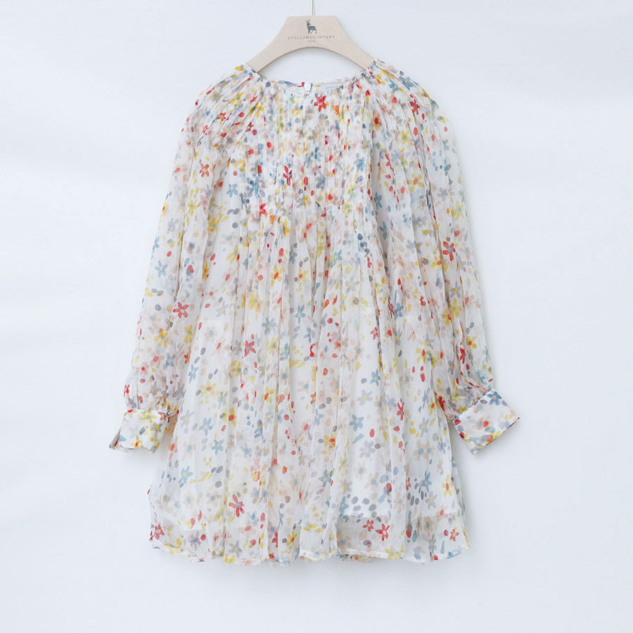 Stella McCartney White Splash Flowers Silk Frill Dress