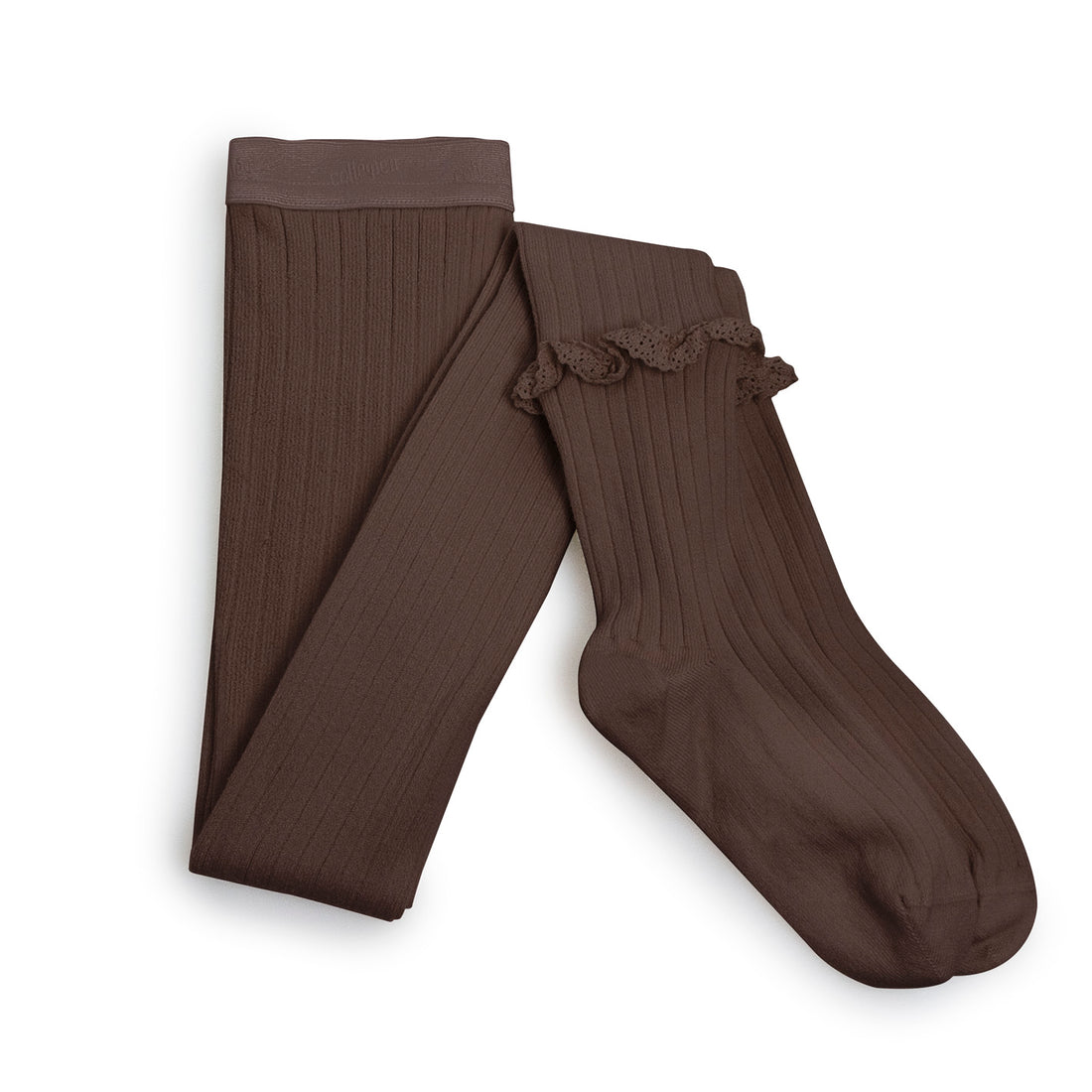 Collegien Chloe - Lace Frill Ribbed Tights - Chocolat au lait