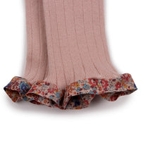 Collegien Catherine - Liberty Ruffle Ribbed Footless Tights - Old Pink