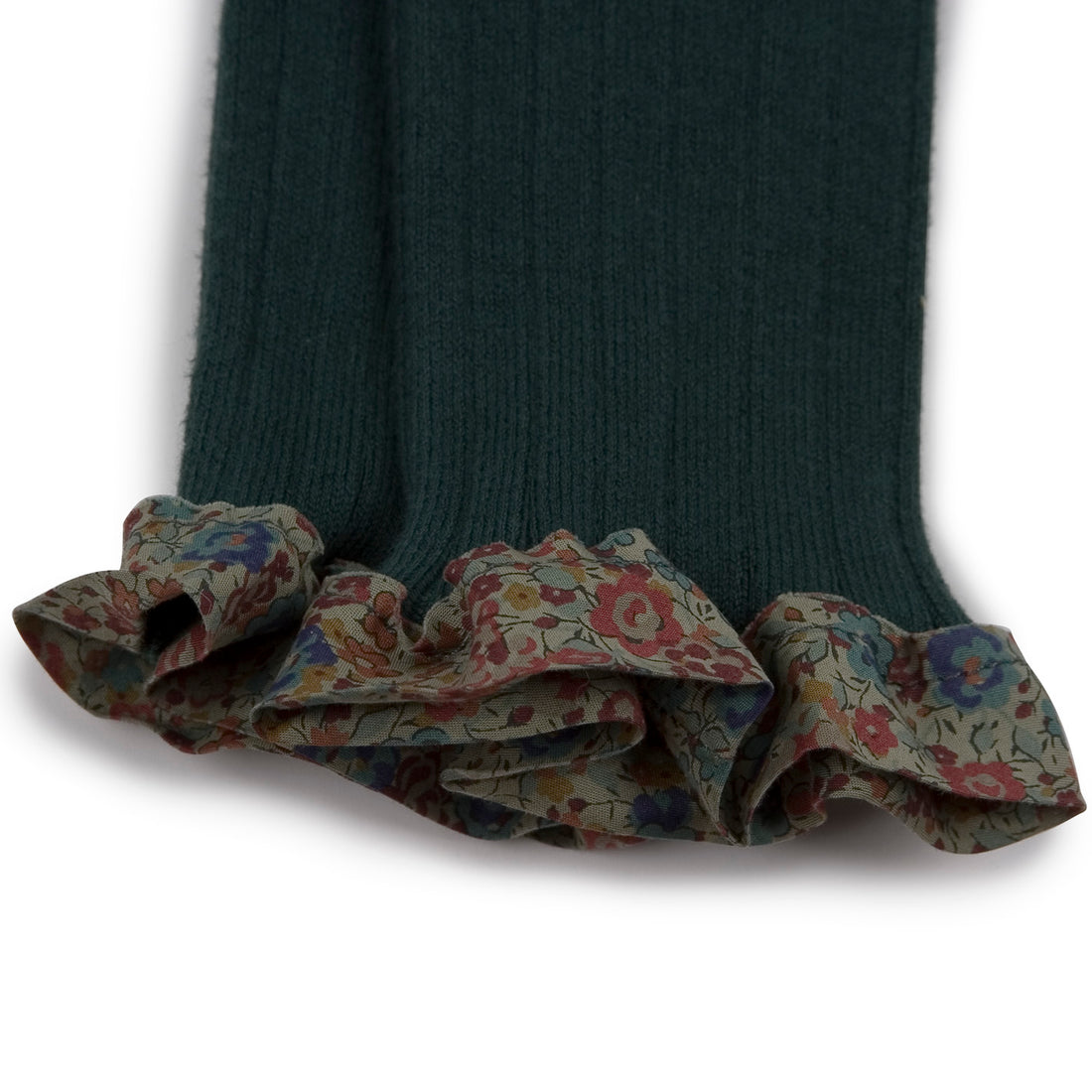 Collegien Catherine - Liberty Ruffle Ribbed Footless Tights - Forest Green