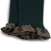 Collegien Catherine - Liberty Ruffle Ribbed Footless Tights - Forest Green