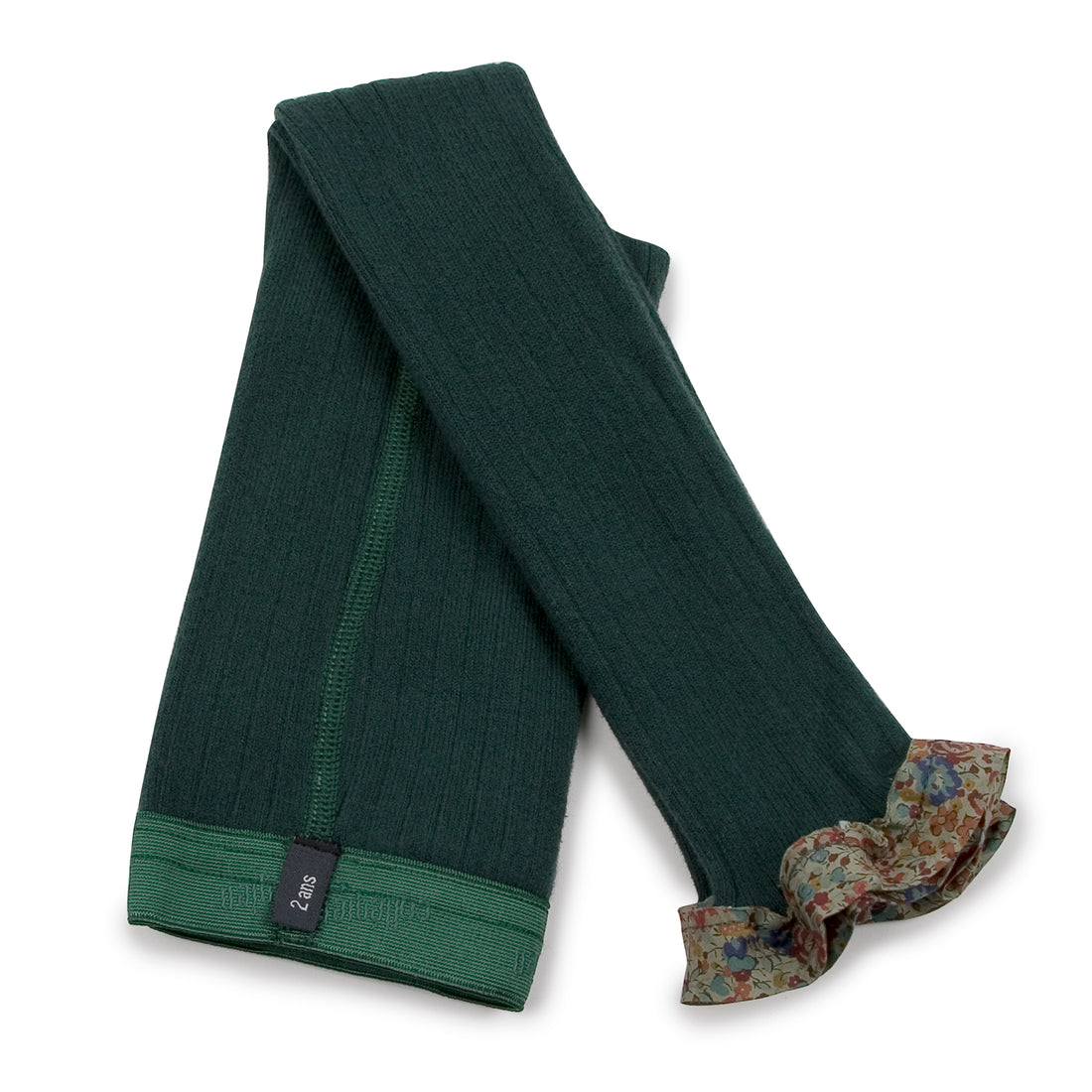 Collegien Catherine - Liberty Ruffle Ribbed Footless Tights - Forest Green