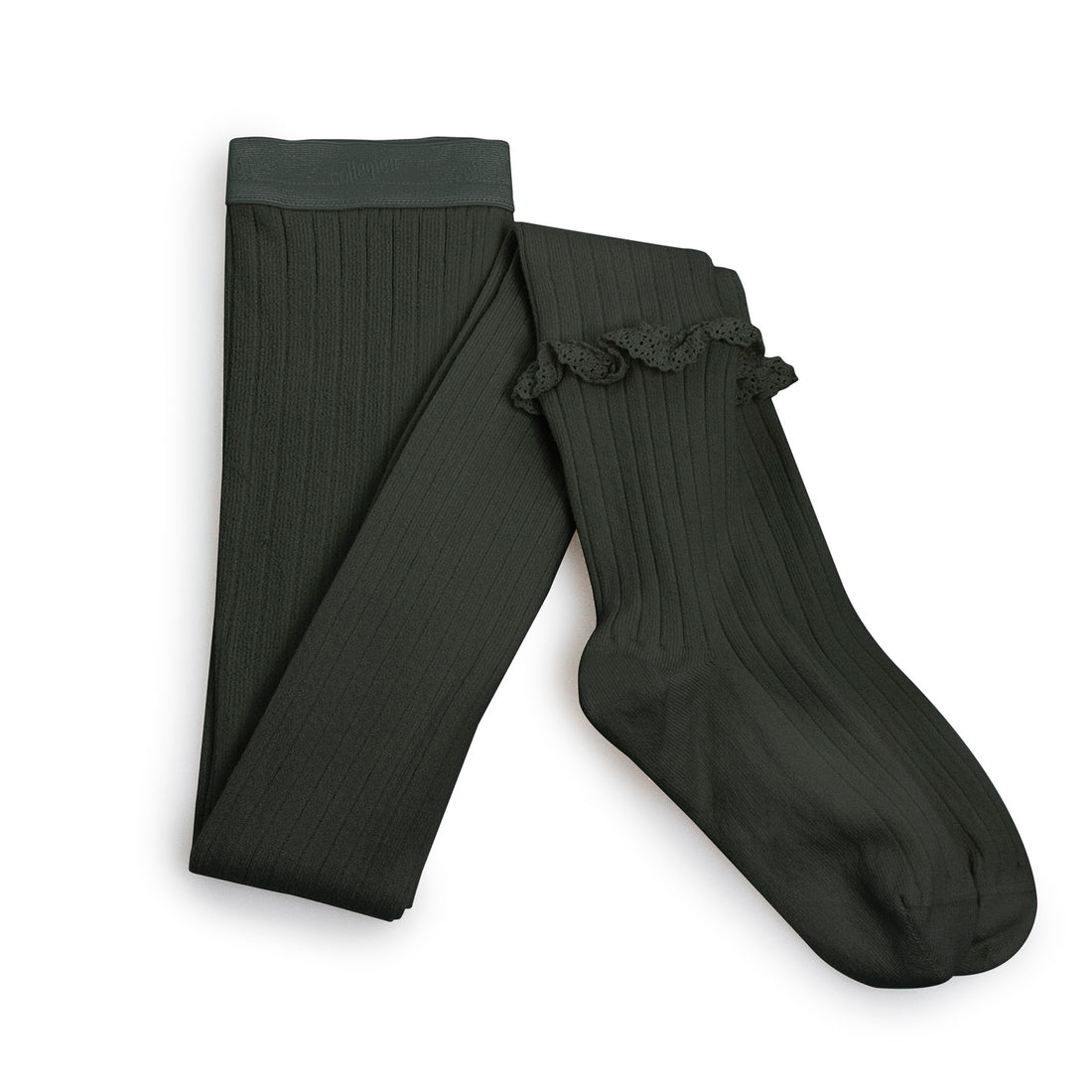 Collegien Chloe - Lace Frill Ribbed Tights - Forest Green