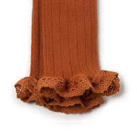 Collegien Alienor - Lace-trim Ribbed Footless Tights - Gingerbread