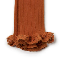 Collegien Alienor - Lace-trim Ribbed Footless Tights - Gingerbread