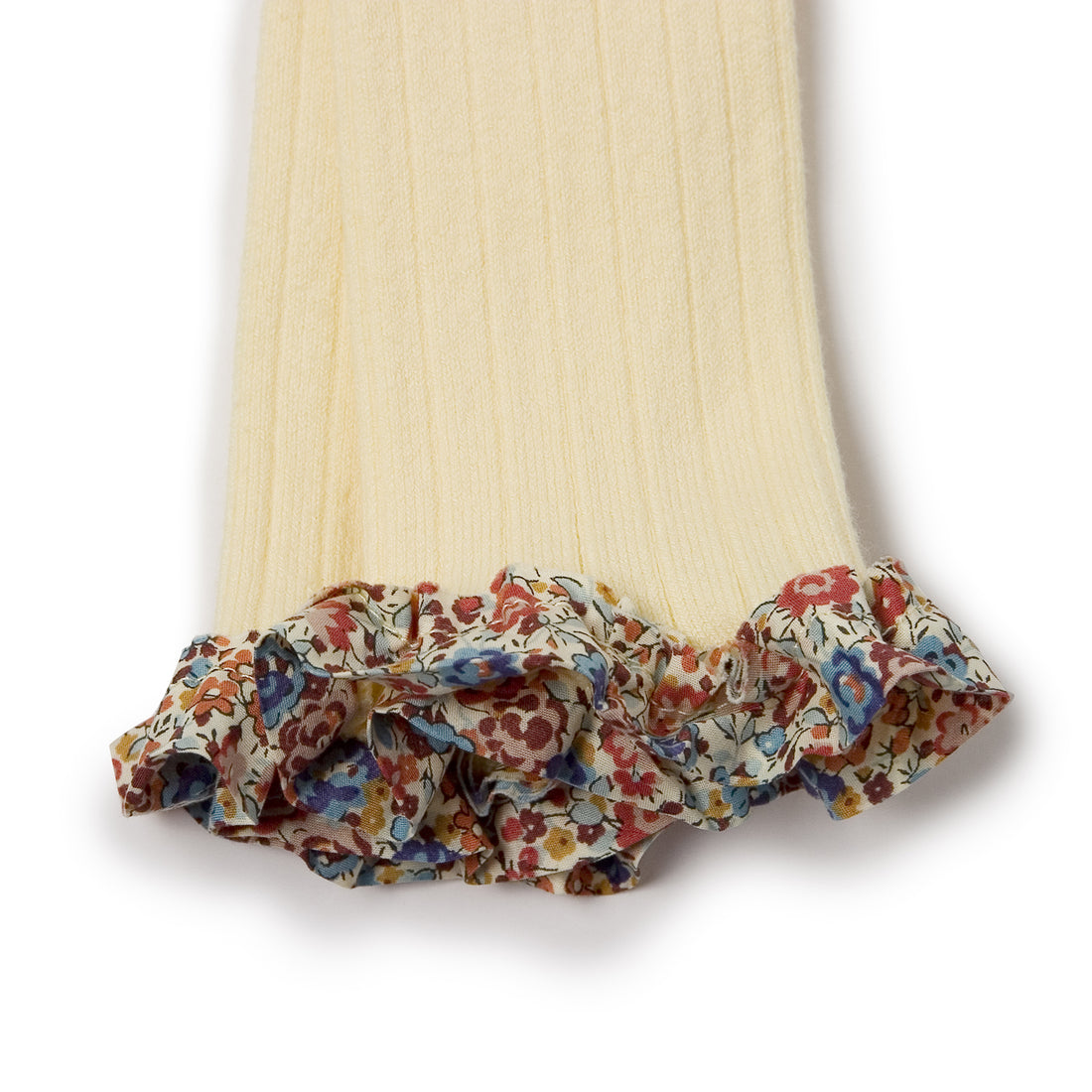 Collegien Catherine - Liberty Ruffle Ribbed Footless Tights - Cream
