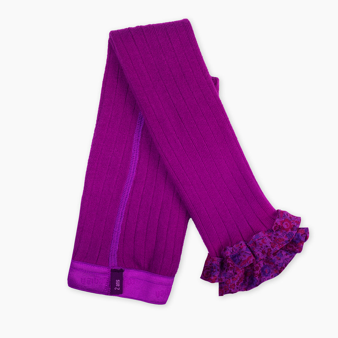 Collegien Catherine - Liberty Ruffle Ribbed Footless Tights - Cyclamen