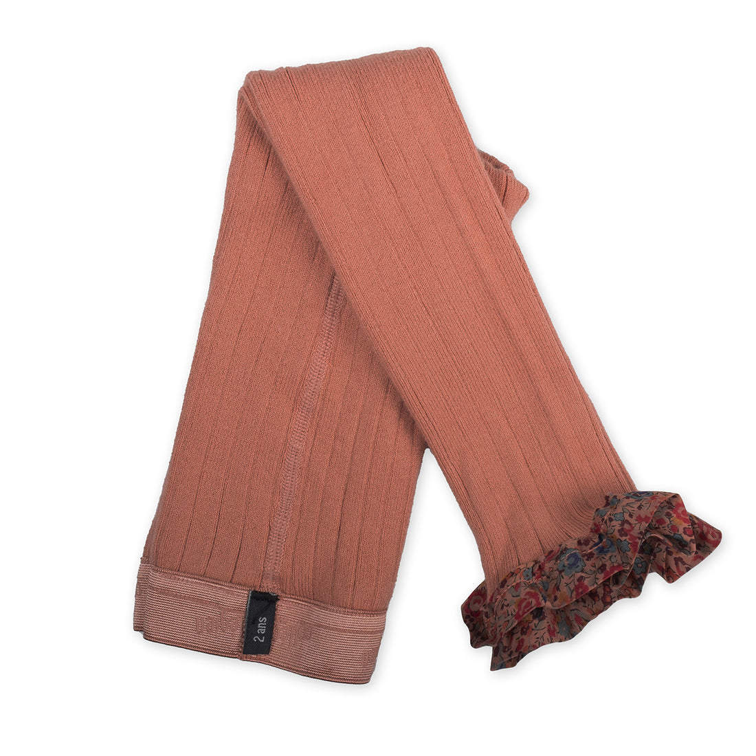 Collegien Catherine - Liberty Ruffle Ribbed Footless Tights - Rosewood