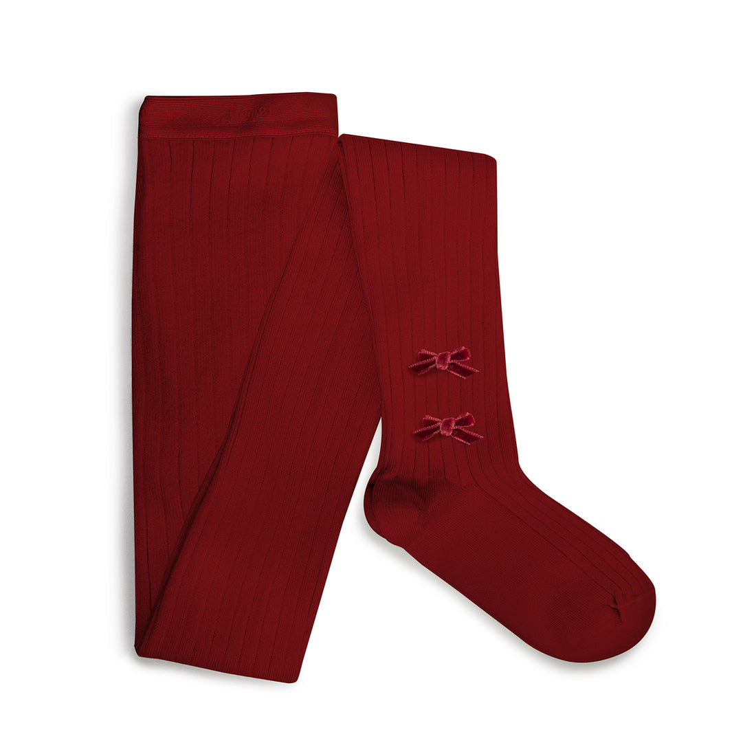 Collegien Capucine - Ribbed Tights with Velvet Bows - Red