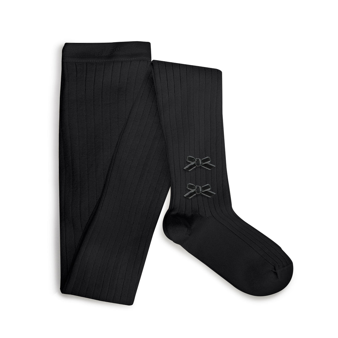 Collegien Capucine - Ribbed Tights with Velvet Bows - Stone