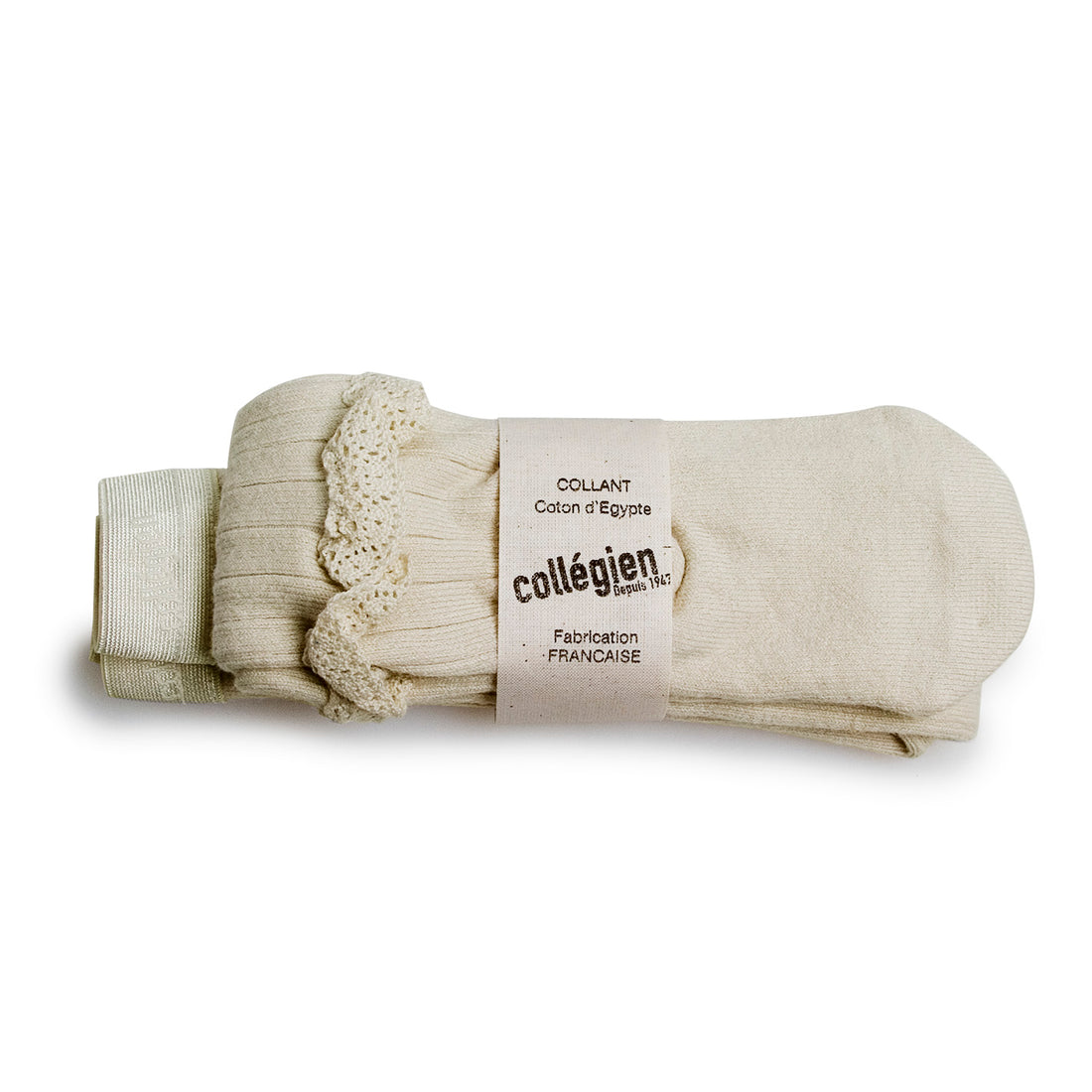 Collegien Chloe - Lace Frill Ribbed Tights - Off White