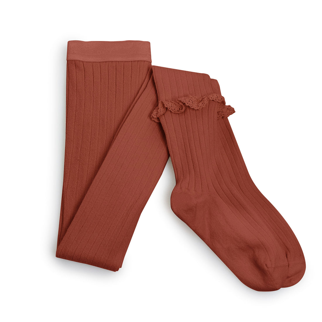 Collegien Chloe - Lace Frill Ribbed Tights - Gingerbread