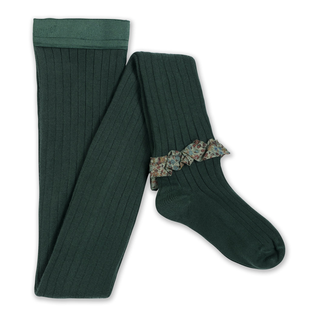 Collegien Clemence - Liberty Ruffle Ribbed Tights - Forest Green