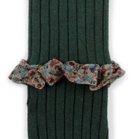 Collegien Clemence - Liberty Ruffle Ribbed Tights - Forest Green