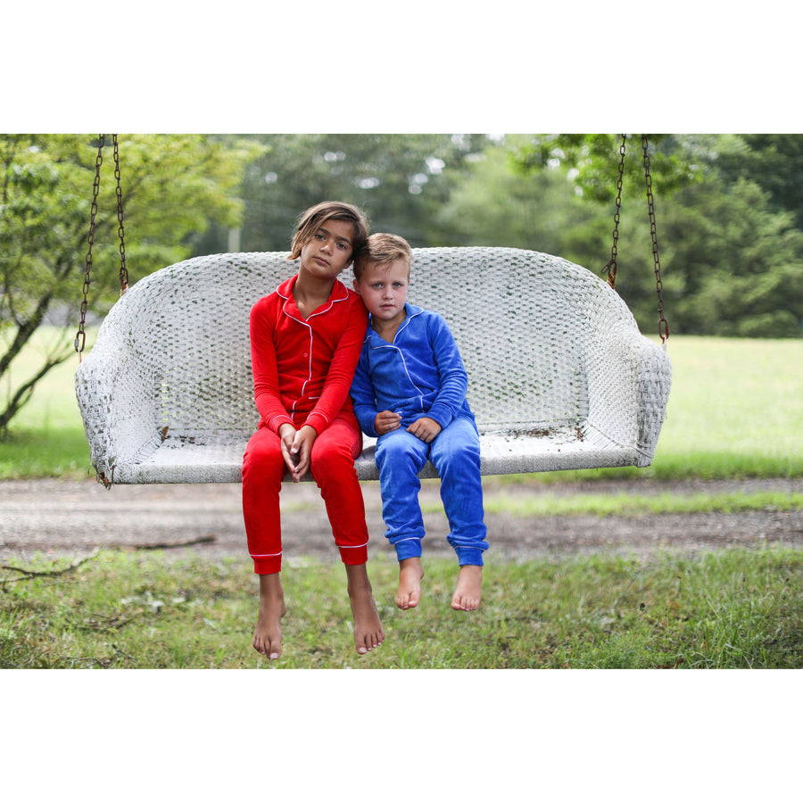 Coco Blanc Brick Red Velour Grandpa Pajamas